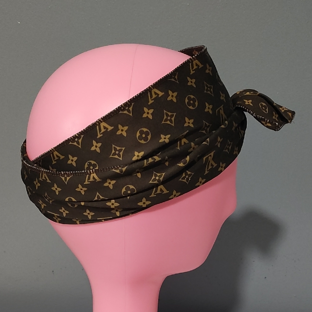 Designer  Brown Hair Tie Headscarf - Picture 2 of 8